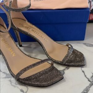 Stuart Weitzman Silver Glitter Ankle-Strap Sandals